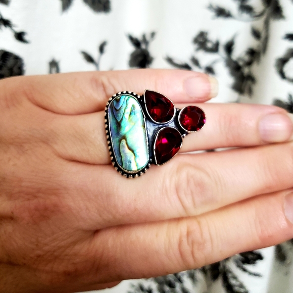 New Abalone Shell & Garnet 925 Silver Ring. - Picture 7 of 9